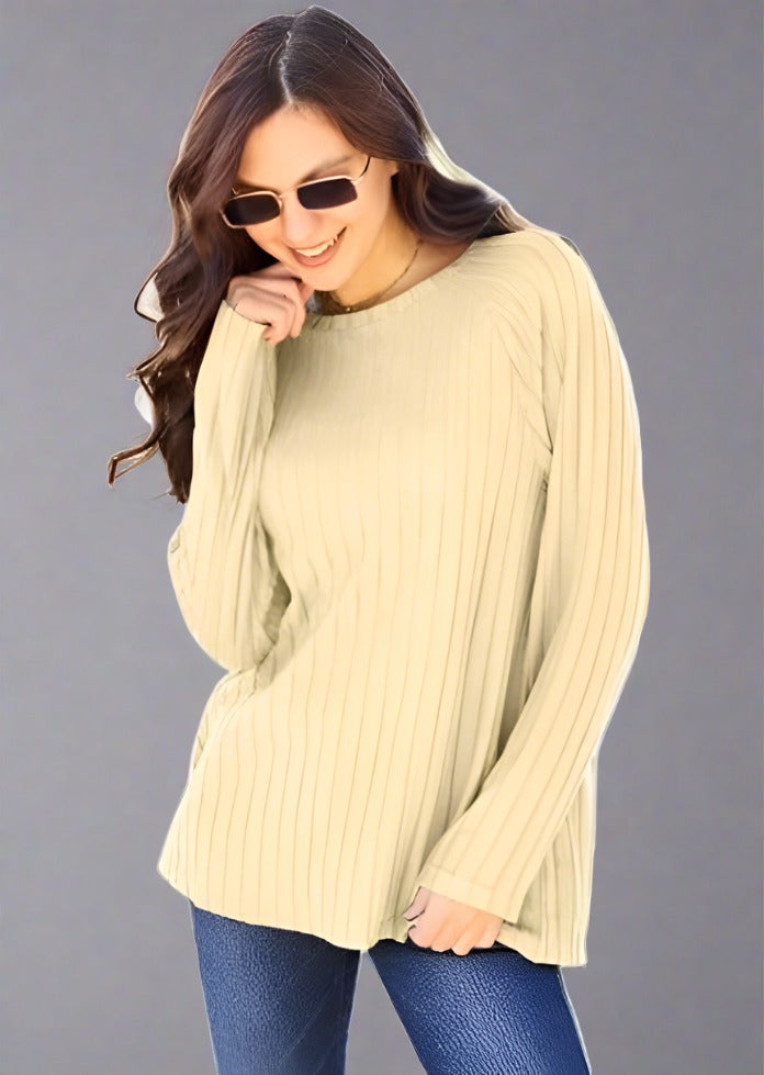 Basic Bae Rayon Long Sleeve Knit Sweater Top - Trendociti