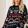 Christmas Print Crewneck Dropped Shoulder Sweater - Trendociti
