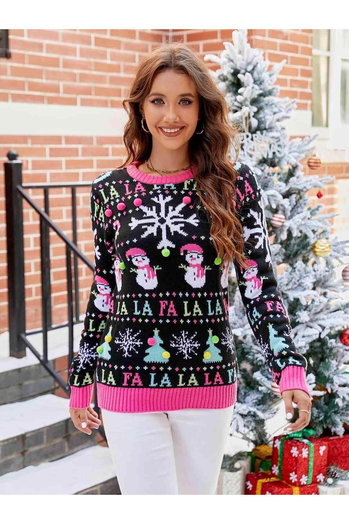 Christmas Ribbed Trim Sweater - Trendociti