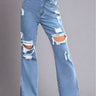 Distressed Slit Denim Blue Jeans - Trendociti