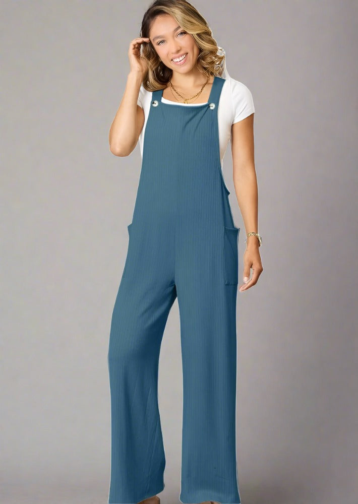 Double Take Full Size Wide Strap Overall with Pockets - Trendociti