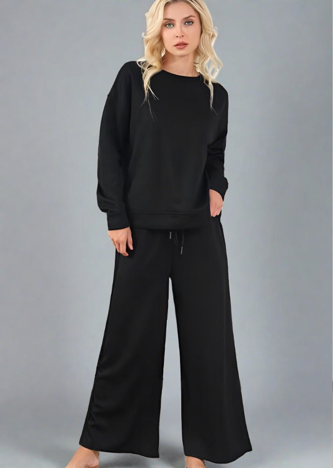 Double Take Long Sleeve Top and Drawstring Pants Set - Trendociti