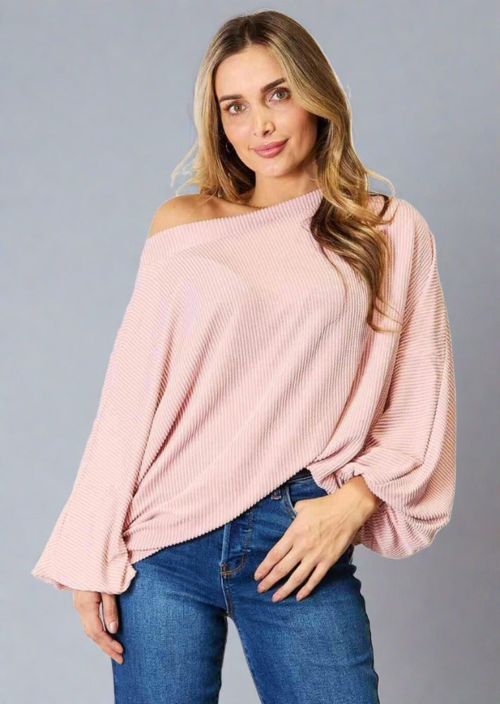 Double Take Ribbed Long Sleeve Sweater Top - Trendociti