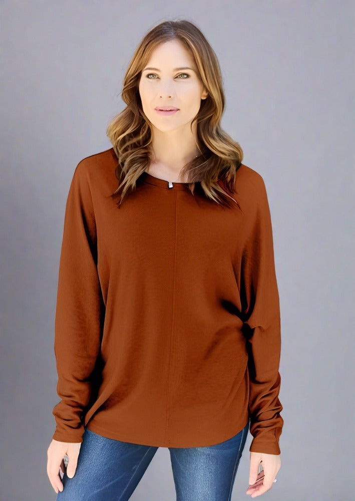 Double Take Round Neck Long Sleeve Top - Trendociti