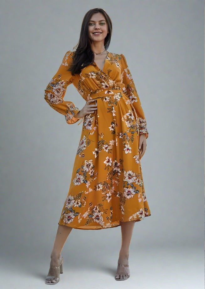 Double Take Tie Back Flounce Sleeve Floral Dress - Trendociti
