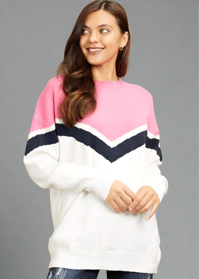 e.Luna Chevron Pullover Sweater - Trendociti