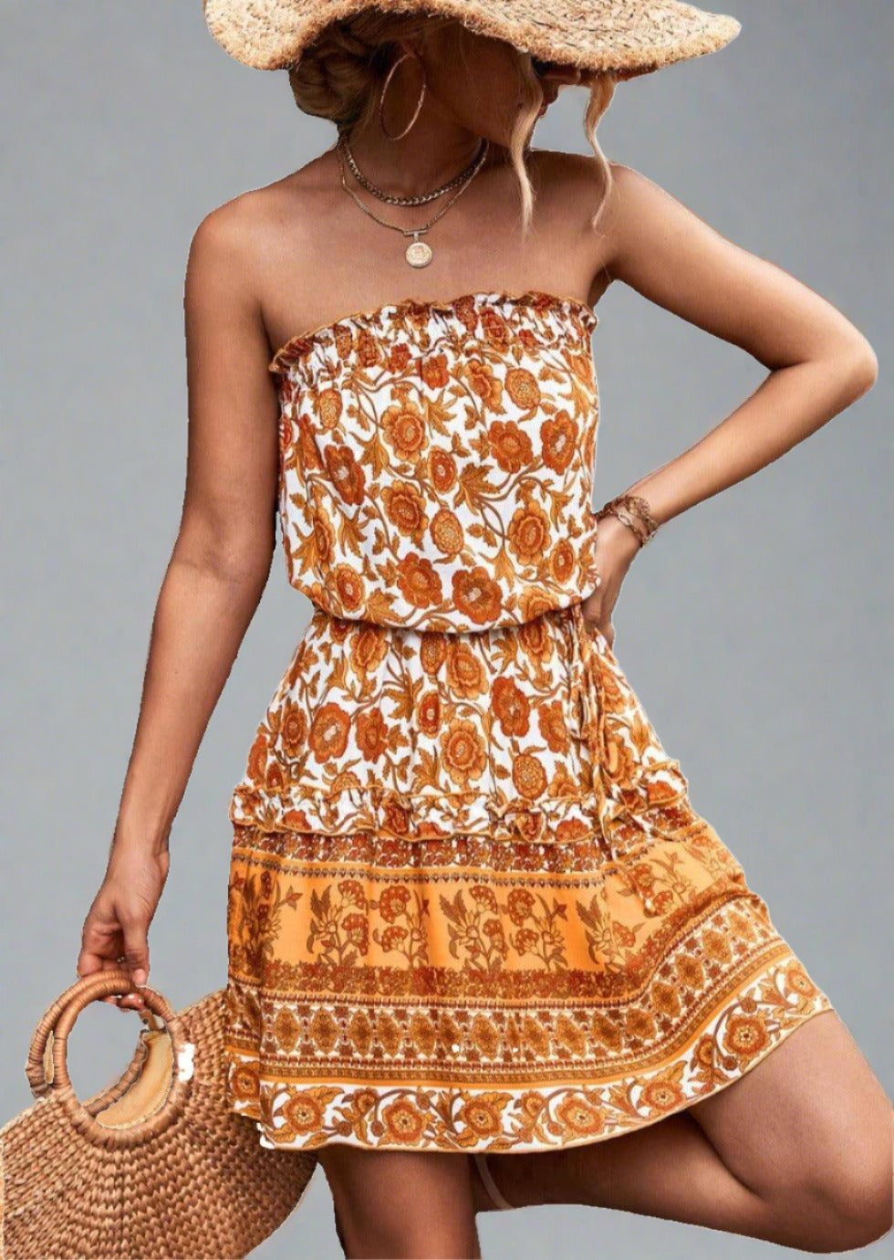 Floral Bohemian Strapless Summer Dress - Trendociti