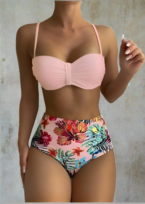 Floral Print High Waist Two Piece Swimsuit Bikini - Trendociti
