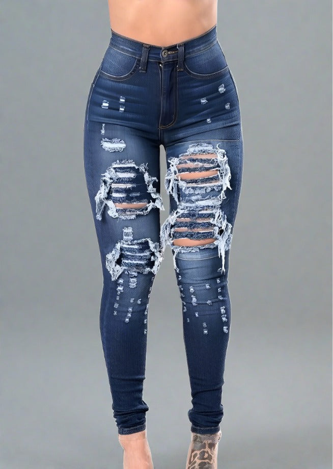 High Rise Ripped Washed Denim Jeans - Trendociti