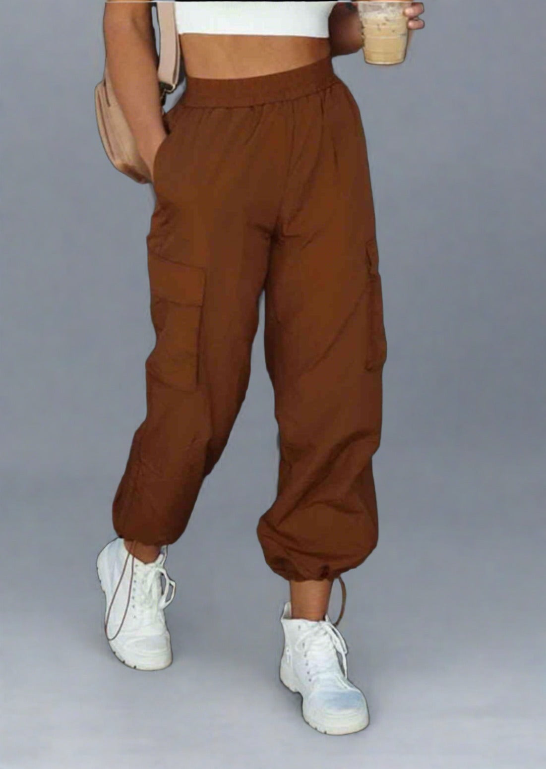 High Waist Drawstring Pants with Pockets - Trendociti