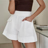 High Waist White Elastic Thin Casual Shorts - Trendociti