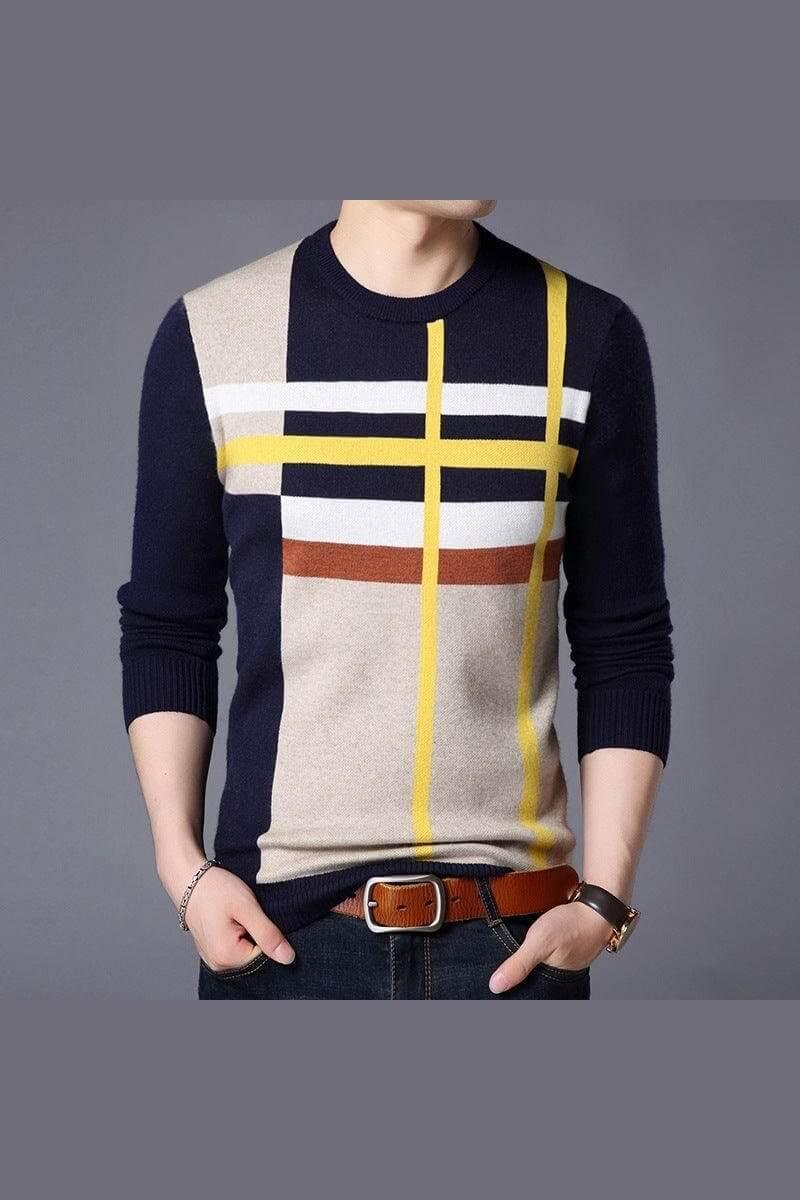 Men's Long Sleeve Casual Striped Sweatshirt - Trendociti