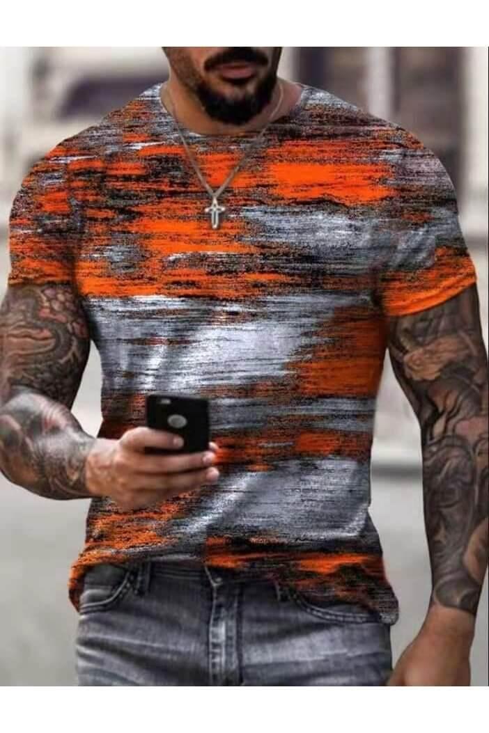 Men's Orange Horizon Round Neck Half Sleeve Casual Shirt - Trendociti