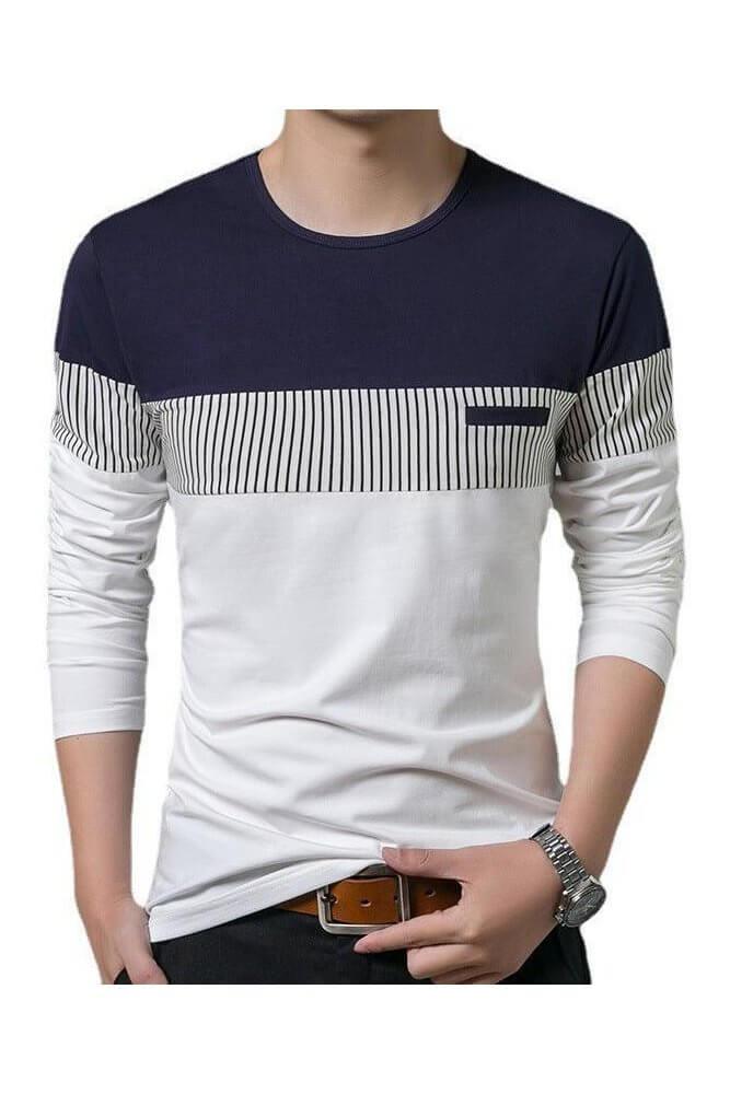 Men's Slim Vertical Stripes Long Sleeve Casual T-Shirt - Trendociti