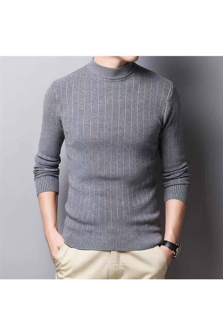 Men's Striped Half-High Neck Long-sleeved Sweater - Trendociti