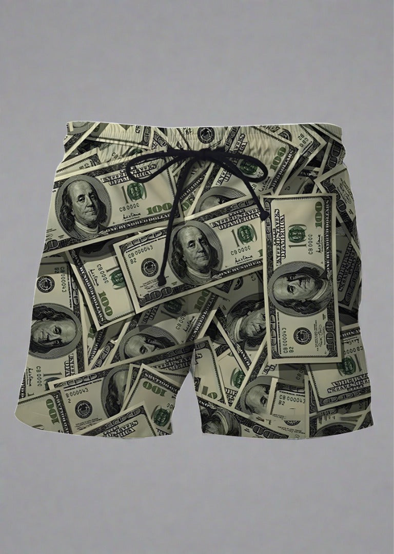 Money Digital Printed Beach Swim Shorts - Trendociti