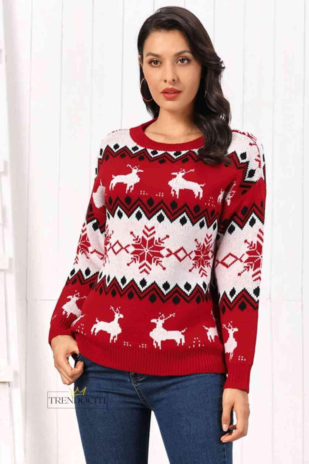 Reindeer Round Neck Sweater - Trendociti