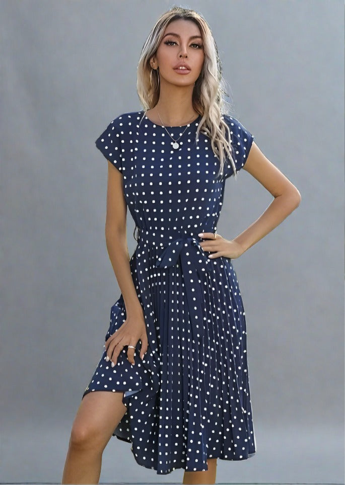 Short Sleeve Polka Dot Casual Summer Dress - Trendociti