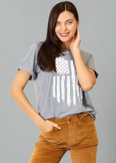 Simply Love US Flag Graphic Cuffed Sleeve T-Shirt - Trendociti