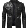 Stand Up Collar Zipper Leather Jacket - Trendociti