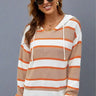 Striped Drawstring Hooded Sweater - Trendociti