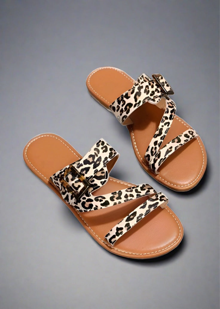 Summer Leopard Print Flat Beach Sandals - Trendociti