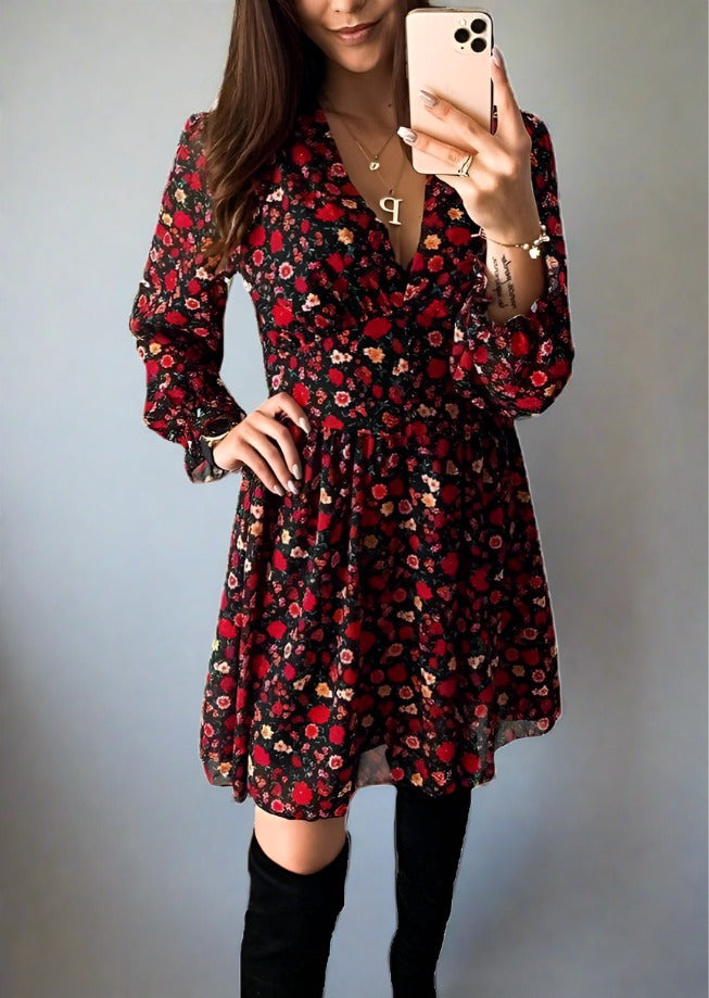 Summer Red Floral Dress - Trendociti