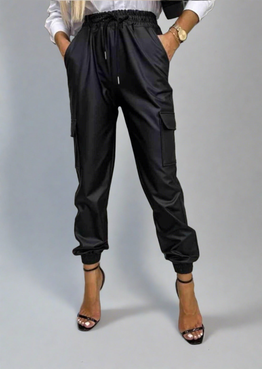 Tied High Waist Pants with Pockets - Trendociti