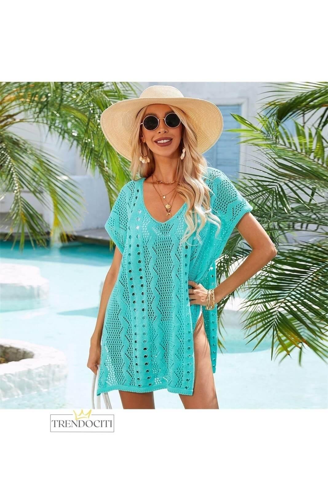 Women's Mesh Knit Beach Cover-up Dress - Trendociti