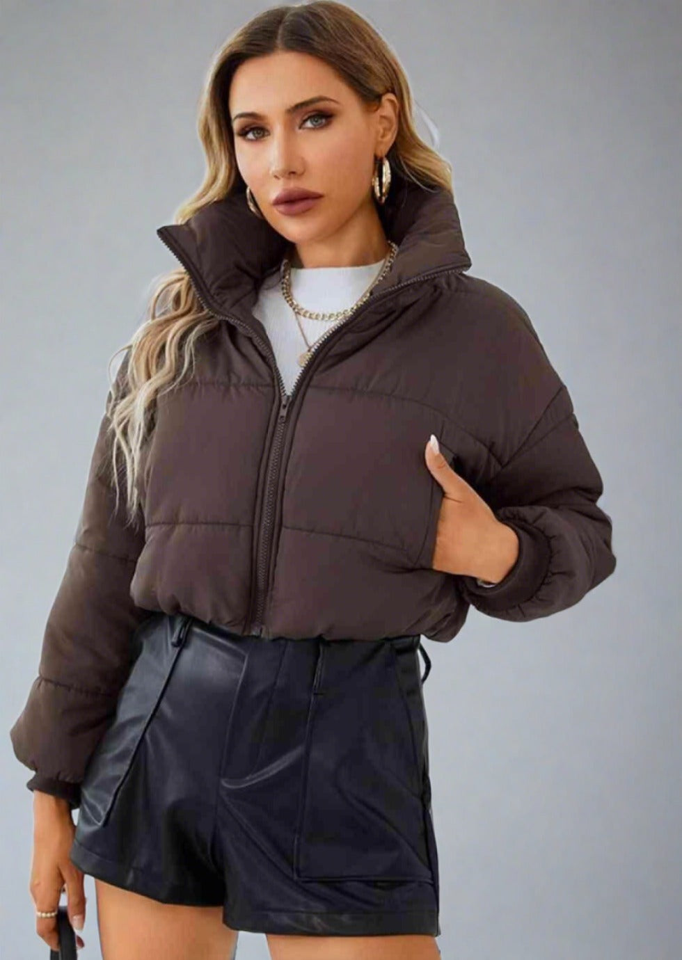 Zip-Up Winter Coat with Pockets - Trendociti