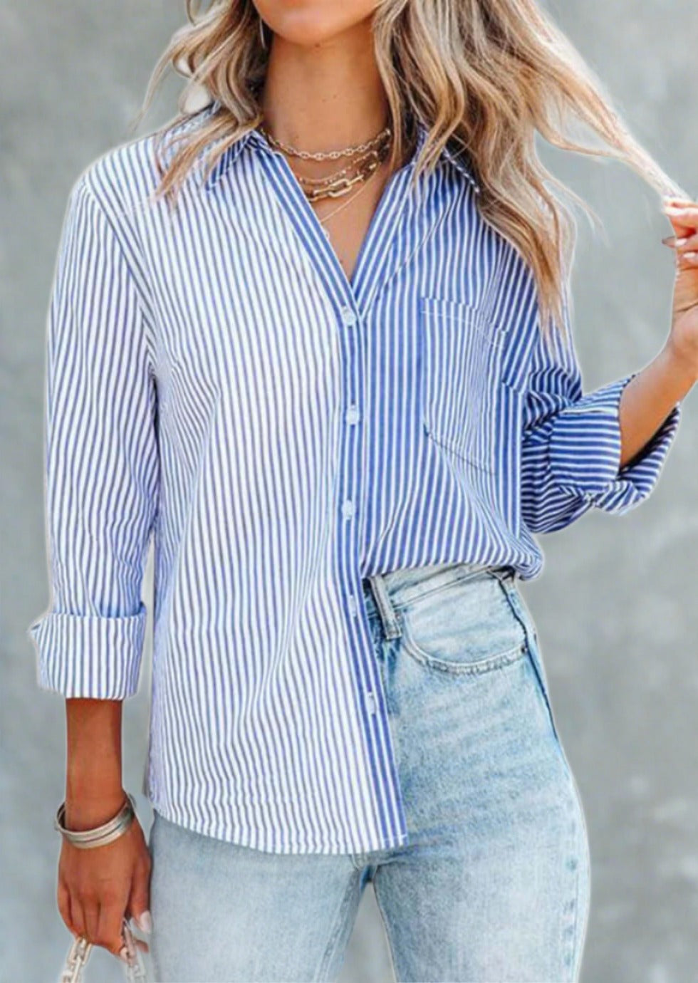 Striped Button Up Long Sleeve Shirt - Trendociti
